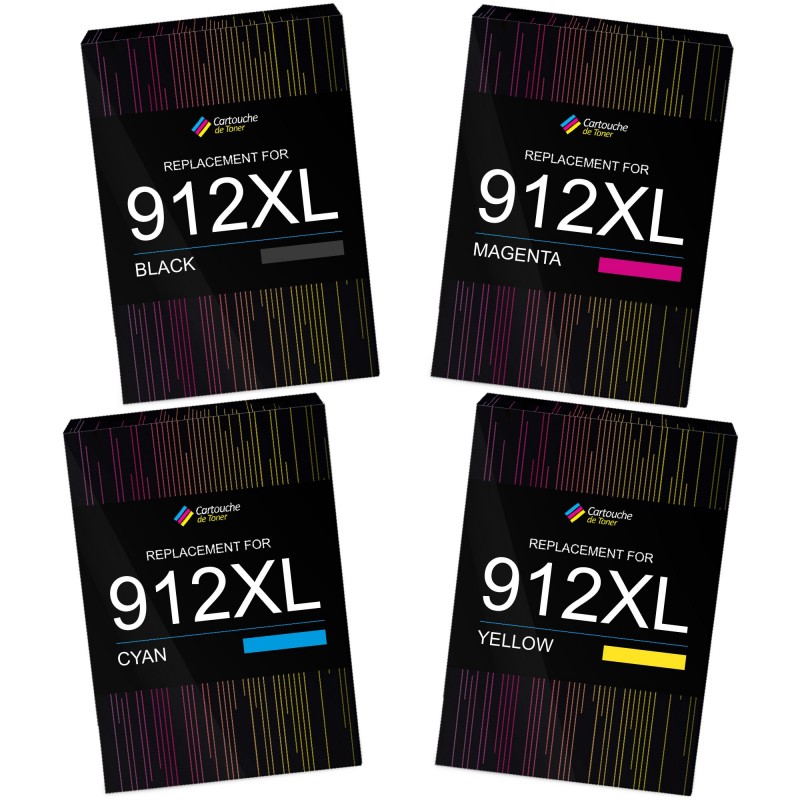 HP 912XL Pack de 4 Cartouches d'Encre Noire, Cyan, Magenta, Jaune