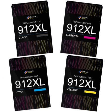 Pack de 4 HP 912XL cartouches d'encre compatibles