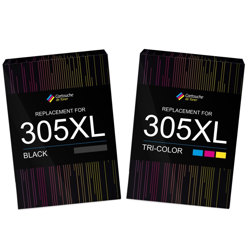 Pack de cartouches d'encre 305 XL Noir + Couleurs - Compatible HP