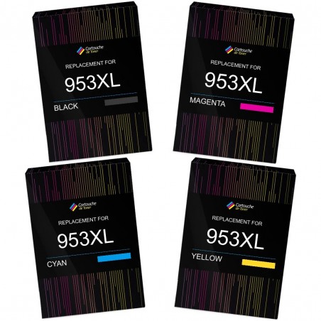 Pack de 4 cartouches imprimantes compatibles HP 953XL 3HZ52AE Noir, Jaune, Cyan, Magenta