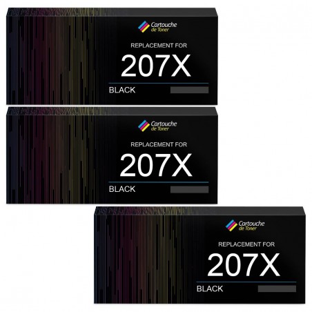 Compatible HP 207X W2210X Pack de 3 Cartouches de Toner Noir HP Color Laserjet Pro MFP M283fdw M255dw M282nw M283fdn AVEC PUCE