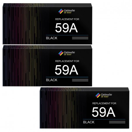 Toner équivalent à HP 59A Pack de 3 Noir - Avec puce