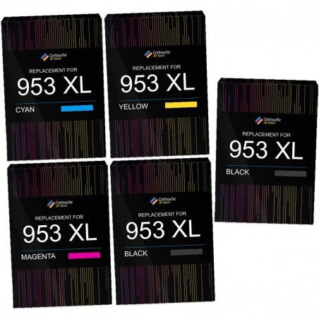 compatible HP 953XL Pack de 5 cartouches d'encre Noir, Jaune, Cyan, Magenta