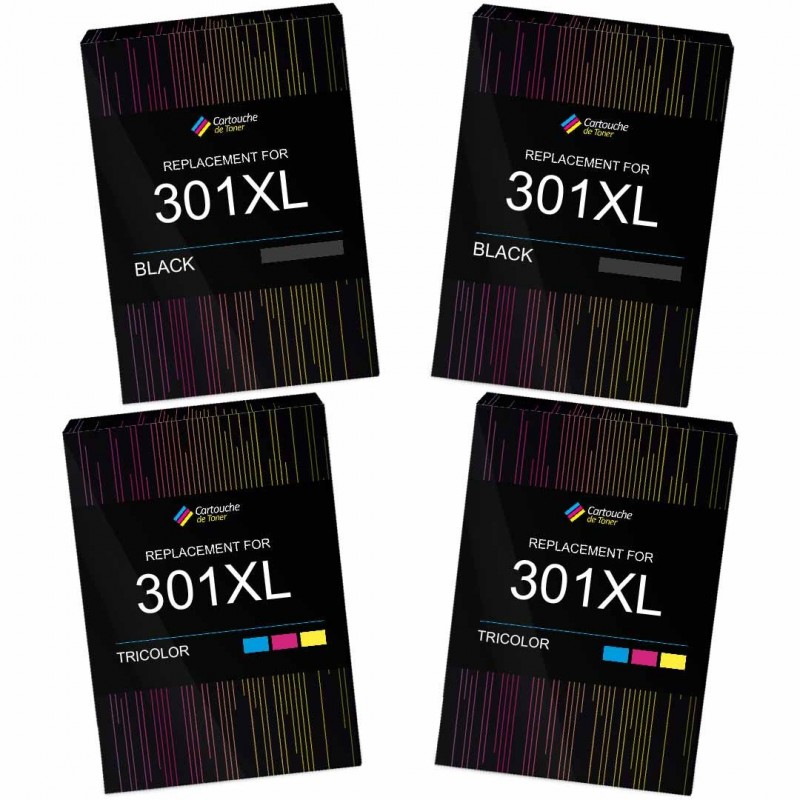 Cartouches d'Encre Noire et Tricolore compatibles avec HP 301XL 301 XL pour  HP Deskjet 1000 1010 1050A 1510 2050 2050A 2510 2540 3050 3050A 3055A HP  ENVY 4500 4504 5530 HP Officejet 2620 4630