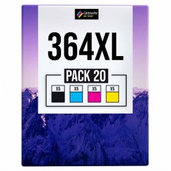 Pack de 20 cartouches compatibles 364XL HP 5 noirs, 5 cyan, 5 magenta, 5 jaune