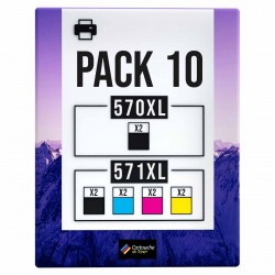 Pack de 10 cartouches compatibles PGI-570XL CLI-571XL Canon 2 X 570xl, 2 X 571xl noir, 2 X 571xl cyan, 2 X 571xl magenta, 2 X 57