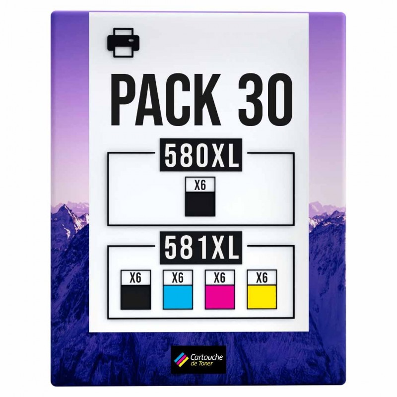Pack de 30 cartouches compatibles Canon PGI-580XXL CLI-581XXL