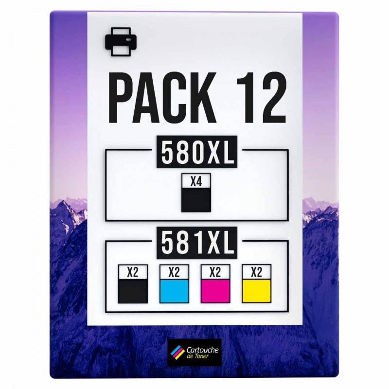 Pack de 12 Canon PGI-580XXL CLI-581XXL cartouches d'encre compatibles