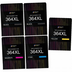 Pack de 5 cartouches compatibles 364XL HP 2 noirs, 1 cyan, 1 magenta, 1 jaune